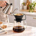 Fino Pour-Over Coffee Brewing Filter Cone, Number 4-Size, Black, Brews
