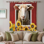 Sheep Sunflower Living Room Curtains 96 Inch Length, Window Curtains Tab Top - Image 3