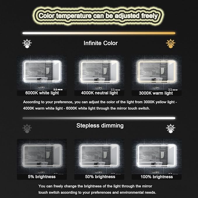 Smart Lighted Bathroom Mirror for Wall，Bathroom Mirror - Image 7