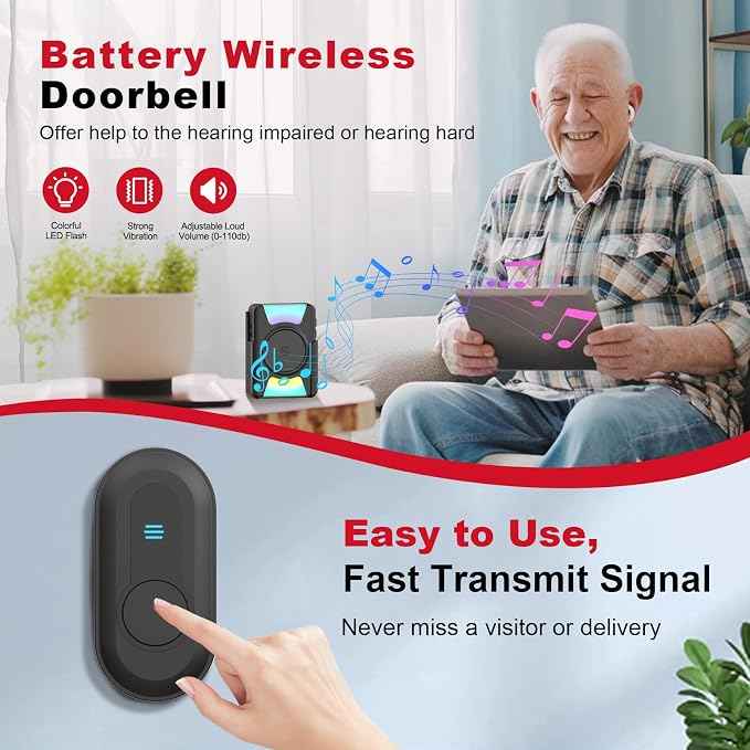 CallToU Hearing Impaired Doorbell 1000FT Wireless Battery Operated Door Bell
