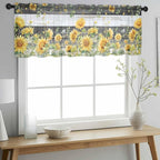Summer Floral Sheer Valance Curtains, Watercolor Sunflower Eucalyptus Leaves - Image 3