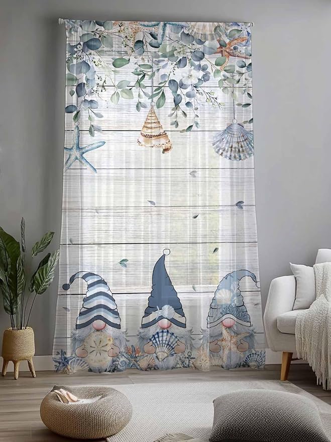 Sheer Curtains 96 Inches Long, Coastal Eucalyptus Leaf Semi Sheer Curtains - Image 2