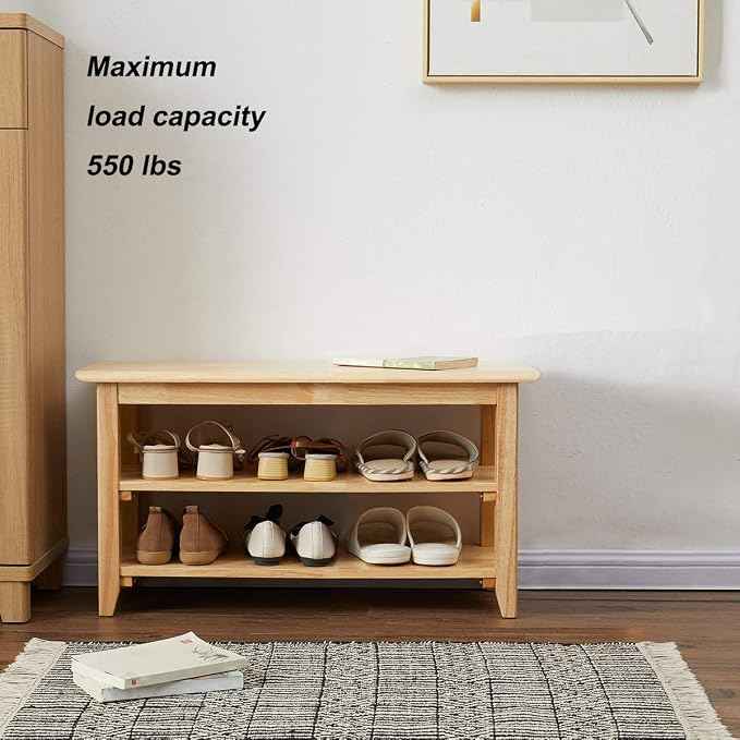 XKZG Storage Bench Wooden Shoe Rack Bench Simple Style Wood Entryway Bench