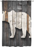 Sheer Curtains 63 Inch Length, Vintage White Brown Bear Semi Sheer Curtains by Unknown