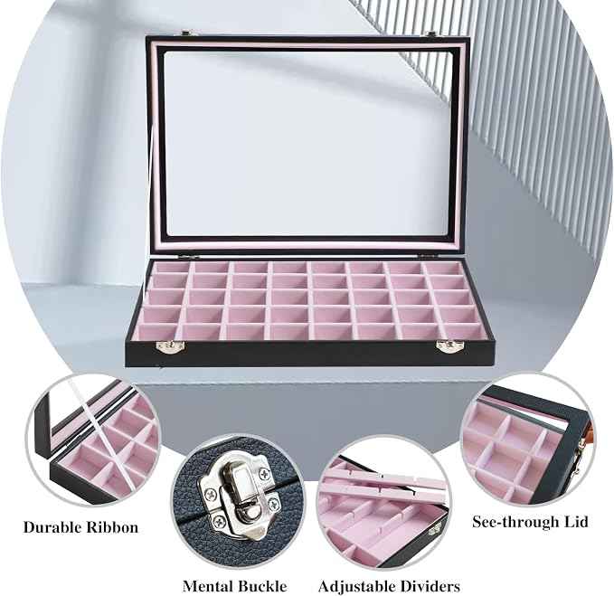 Stratalife Jewelry Organizer 40 Grid Pink Black Jewelry Tray