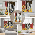 Cows Sunflowers Kitchen Curtains 24 Inch Length, Small Window Curtains Tab Top - Image 7