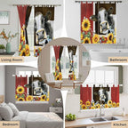 Cows Sunflowers Kitchen Curtains 45 Inch Length, Short Cafe Window Curtains Tab - Image 7