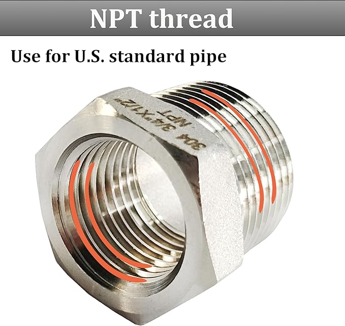 2 Pcs Reducer Hex Bushing, 304 Stainless Steel 1" Male NPT to 3/4" Female NPT（ - Image 3