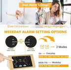 Kogonee Wooden Digital Alarm Clock, 0-100% Dimmer, 2 Alarm Settings,