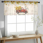 Farmhouses Sunflowers Sheer Valance Curtains, Retro Floral Leaves Red Truck - Image 3