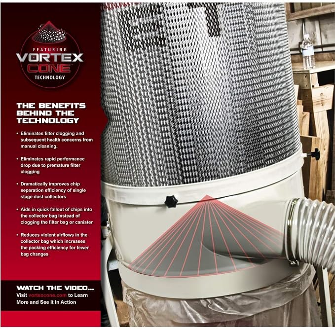 JET Vortex Cone Dust Collector, 30-Micron Bag Filter, 2 HP, 230V 1Ph - Image 3