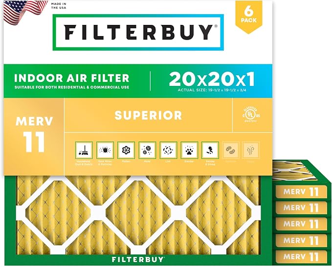 Filterbuy 20x20x1 Air Filter MERV 11 Superior Pet & Allergy Defense, by Filterbuy