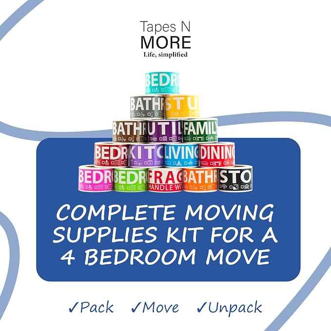 750 Moving Labels for 4 Bedroom Home — Color-Coded Room Stickers & Fragile