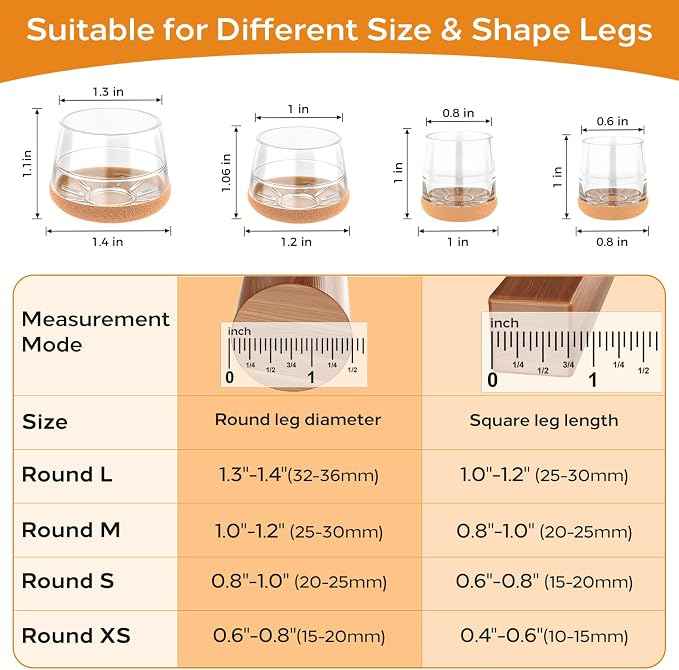 24 PCS Silicone Chair Leg Floor Protectors Medium Fit Rubber Felt Furniture