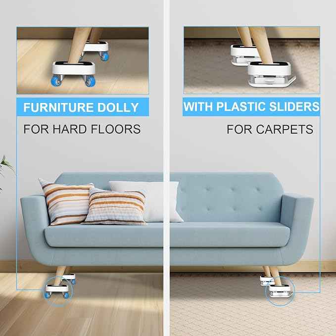 New Upgraded Furniture Sliders for Hard Floors & Carpets, 2-in-1 Furniture