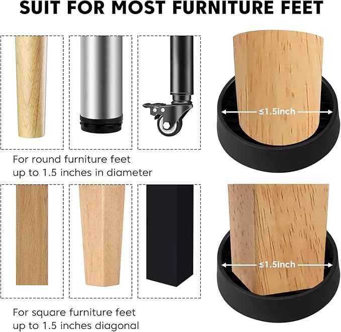 1.5" x 1.5" Rubber Furniture Pads Non Slips
