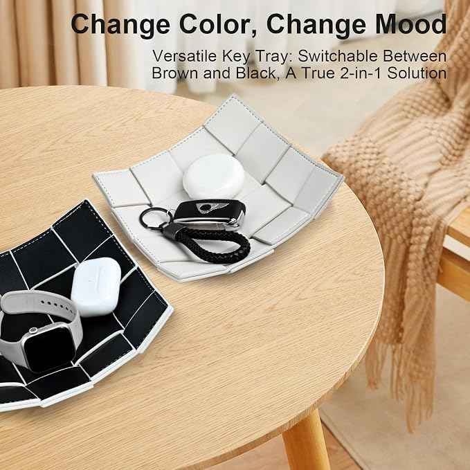 PU Leather Valet Tray for Men Women Key Holder Bowl for Entryway Table Bedside