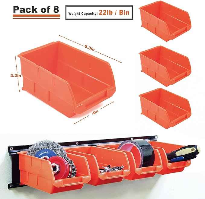 Wallmaster 8-Bin Storage Bins Garage Rack System 2-Tier Orange Tool Organizers