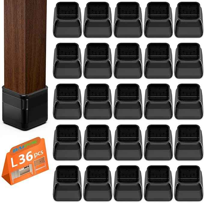 BAIPOK 36Pcs Square Chair Leg Floor Protectors, Silicone Chair Leg Protectors
