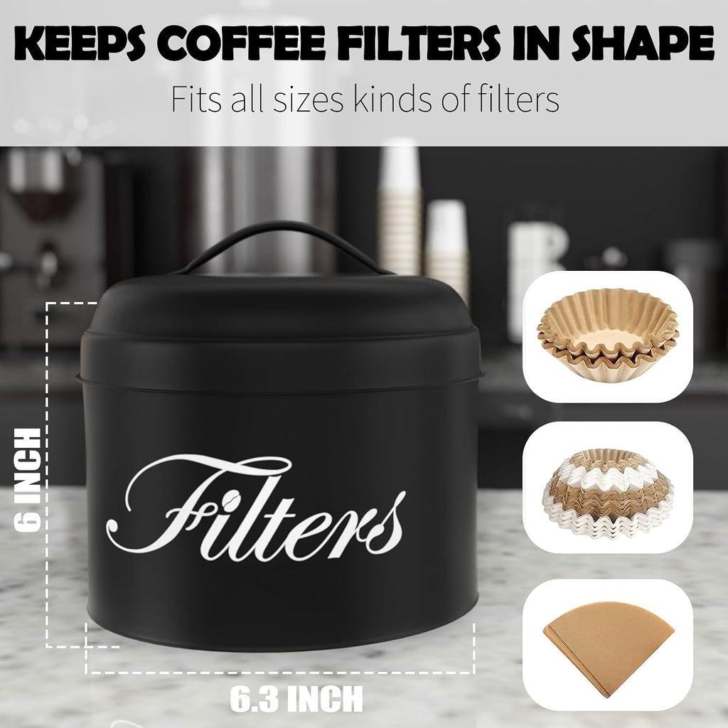 Black Basket Coffee Filter Holder With Lid - Round Container for