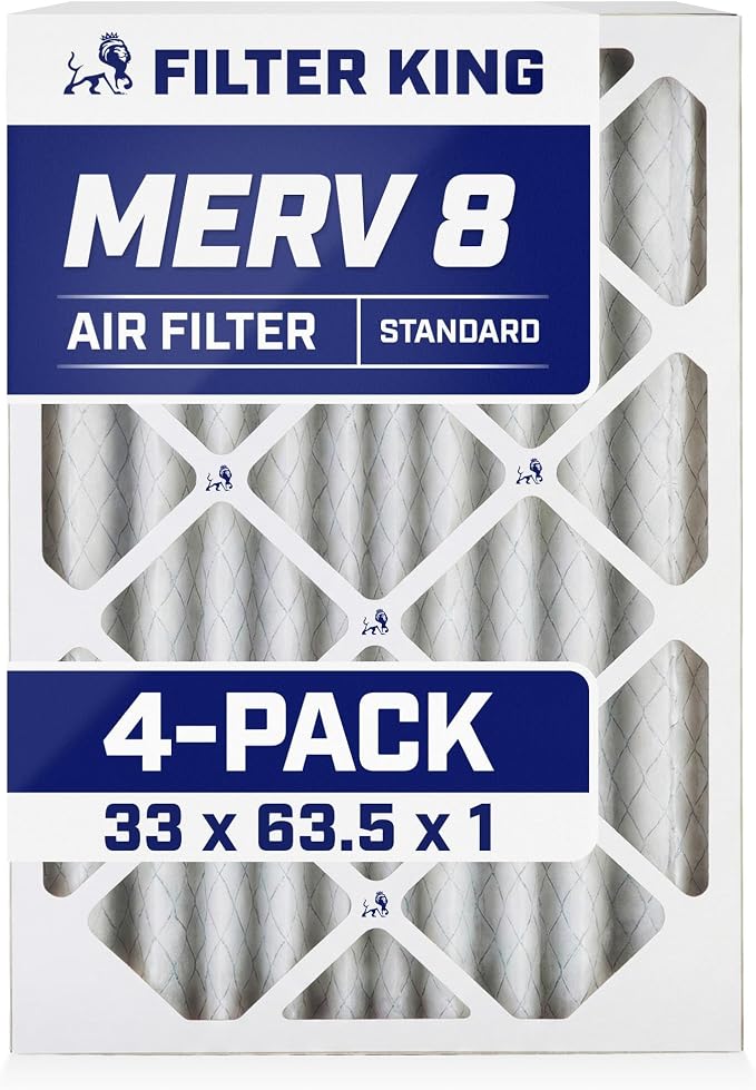 Filter King 33x63.5x1 Air Filter | 4-PACK | MERV 8 HVAC Pleated A/C Furnace by FilterKing