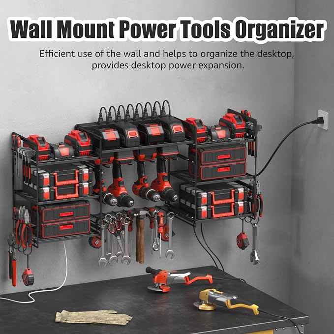 CCCEI Black Power Tool Organizer Wall Mount, Large Tools and Battery Storage