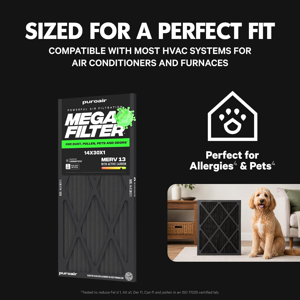 MegaFilter 14x30x1 Air Filter MERV 13 HVAC Furnace Filter (2-Pack)