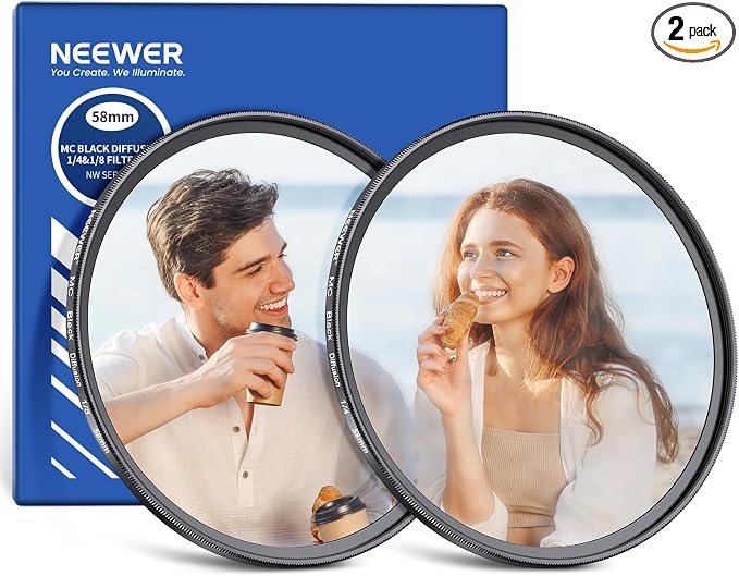 NEEWER 58mm 1/4 & 1/8 Black Diffusion Camera Lens Filter 2 Pack Set, Dreamy by Neewer