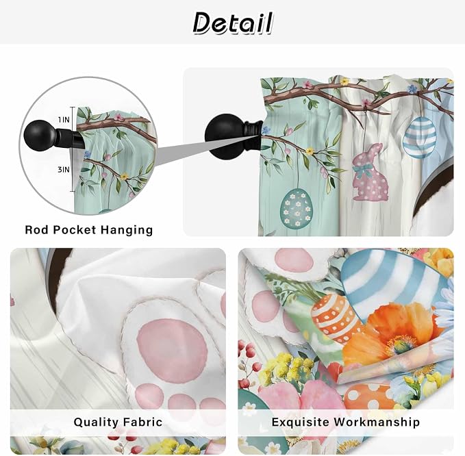 Easter Kitchen Tier Curtains 45 Inch Long 2 Panel Set, Rod Pocket Short Window - Image 9