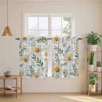 Spring Daisy Kitchen Curtains, Farmhouse Country Flower Leaf Plant Wood Grain - Image 3