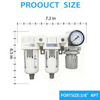 XingNEeng 3/8" NPT Compressed Air Filter Regulator Lubricator Combo, Water/Oil - Image 3