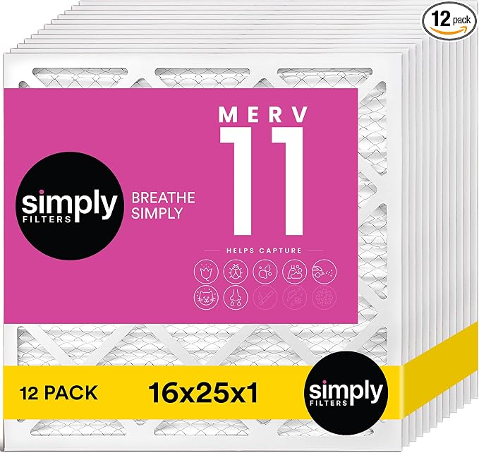 Simply 16x25x1 Air Filter, Merv 11, 12 Pack, by SimplyFilters