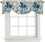 Sea Octopus Ocean Starfish Tie Up Valance Curtains, Nautical Anchor Vintage - Image 9