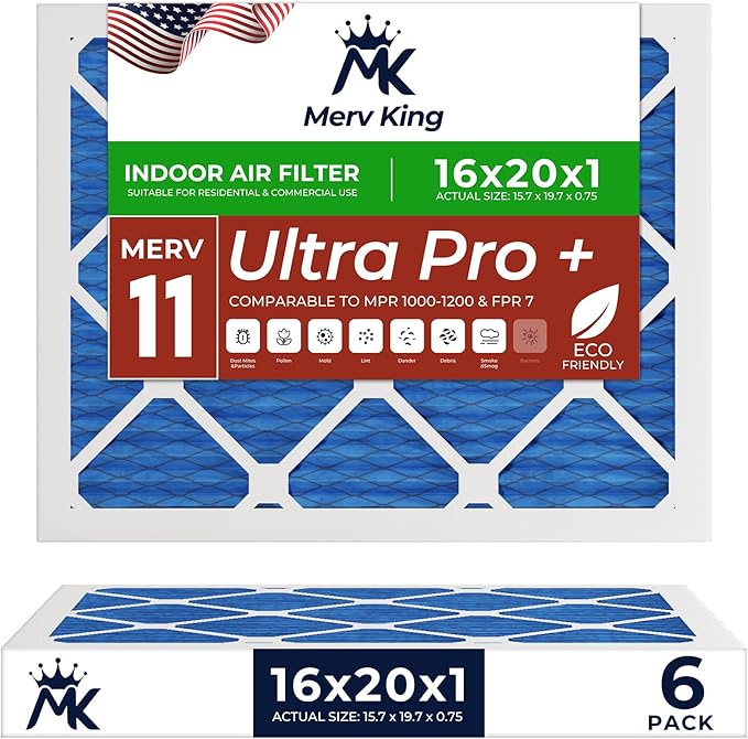 MervKing 16x20x1 Air Filter Actual Size: 15.7" x 19.7" x 0.75" MERV 11 MPR by MervKing