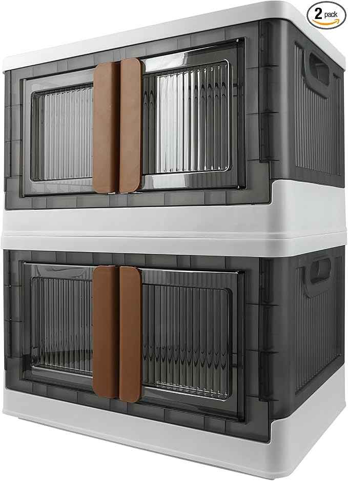 Storage Bin, Plastic Cabinet, 8.4 Gallon Capacity, 2 Pack, Collapsible Box