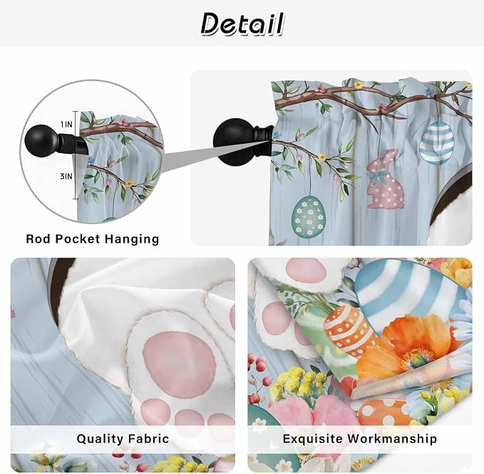 Easter Kitchen Tier Curtains 24 Inch Long 2 Panel Set, Rod Pocket Cafe Small - Image 9