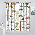 Construction Window Curtains, Kids Cartoon Construction Machines Building Hand - Image 2