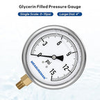 MEASUREMAN Glycerin Filled Plumbing Pressure Gauge 0-15psi Stainless Steel Case - Image 2