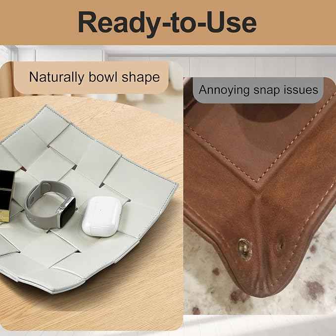 Valet Tray for Men and Women PU Leather Key Holder Bowl for Entryway Table