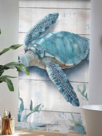 Sheer Curtains 84 Inches Long, Teal Green Sea Turtle Semi Sheer Curtains Light - Image 4