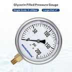 MEASUREMAN Glycerin Filled Plumbing Pressure Gauge 0-200psi Stainless Steel Case - Image 2