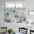 Teal Blue Tulips Kitchen Curtains 45 Inch Length, Short Cafe Window Curtains - Image 4