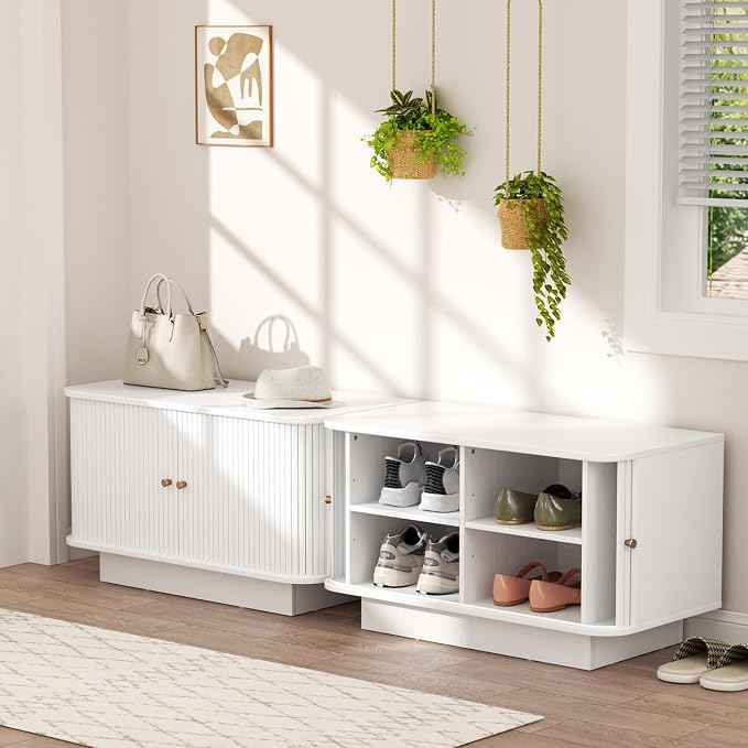Fluted Shoe Storage Bench, Mud Room Benches