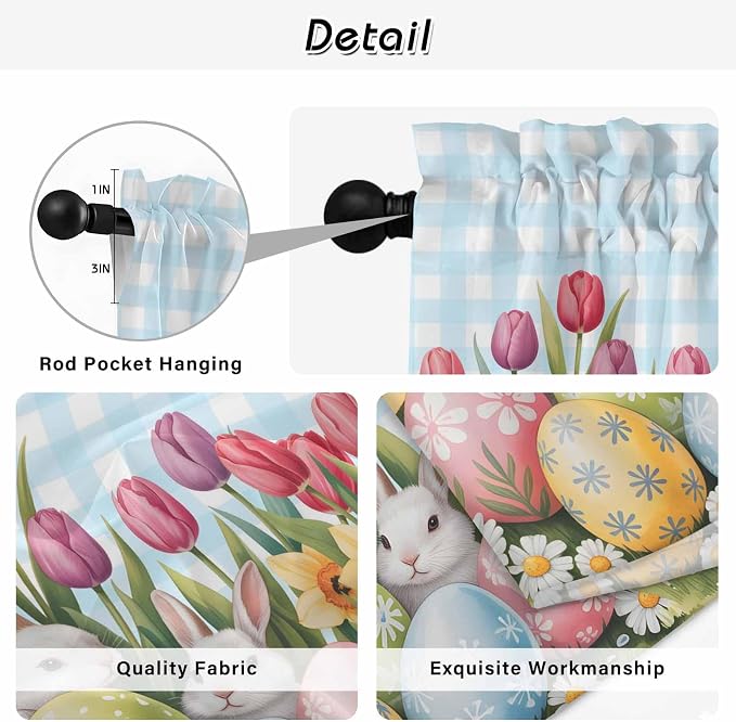 Easter Window Curtains 63 Inch Long 2 Panel Set, Rod Pocket Bedroom Curtains & - Image 9