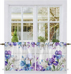 Spring Flowers Tier Curtains, Watercolor Garden Florals Wooden Grain Light by Unknown