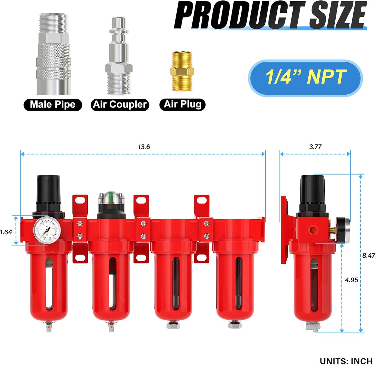 MEANLIN 1/4" NPT Industrial Grade 4 Stage Aluminum Air Drying System