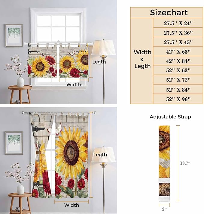 Red Yellow Sunflowers Living Room Curtains 96 Inch Length, Window Curtains Tab - Image 8