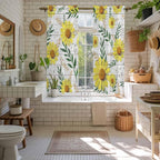Yellow Daisy Kitchen Curtains, Farmhouse Country Flower Leaf Plant Wood Grain - Image 5