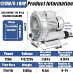 Vortex Ring Regenerative Blower, Single Phase High-Pressure Industrial Vacuum - Image 2