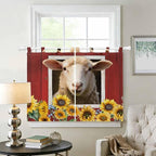 Sheep Sunflower Bedroom Curtains 63 Inch Length, Window Curtains Tab Top - Image 2